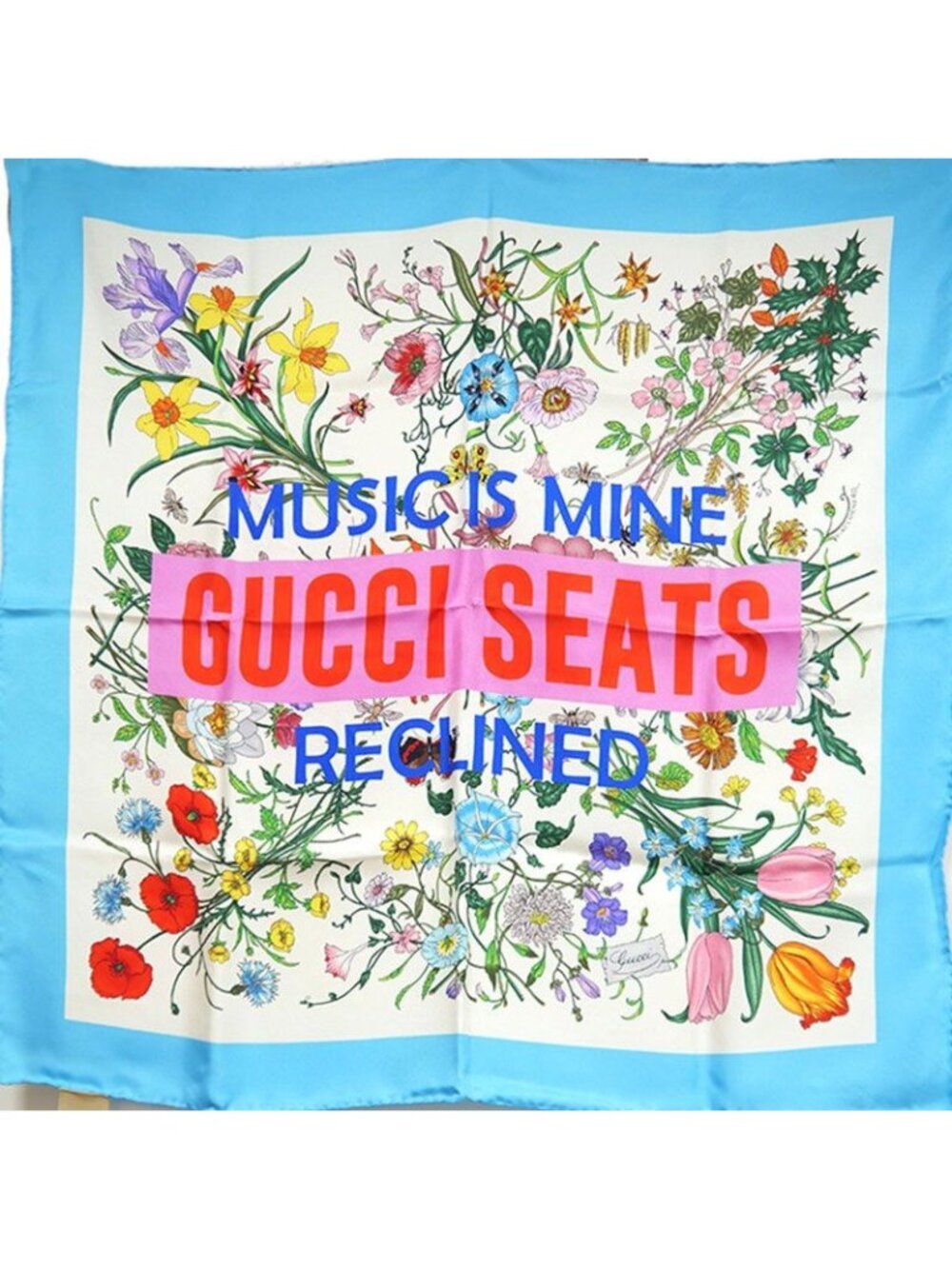 Gucci 100 Anniversary Sony Music Collaboration Scarf Silk Light Blue